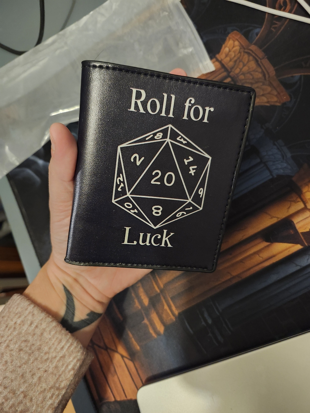 Roll for Luck Black Leather Card Holder Wallet